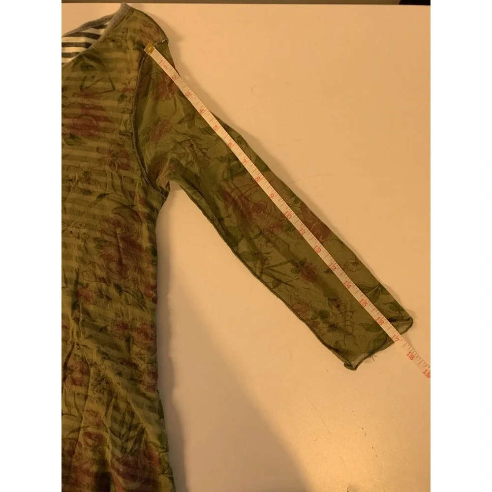 Madison & Lola Mesh Tunic Top Womens Medium Green Floral Striped Whimsigoth Boho - Picture 8 of 8
